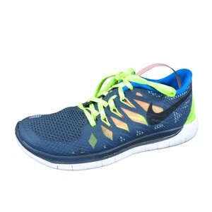 Nike Free 5.0 Kids Running Shoe Size 5Y Athletic Performance Blue Lime Green
